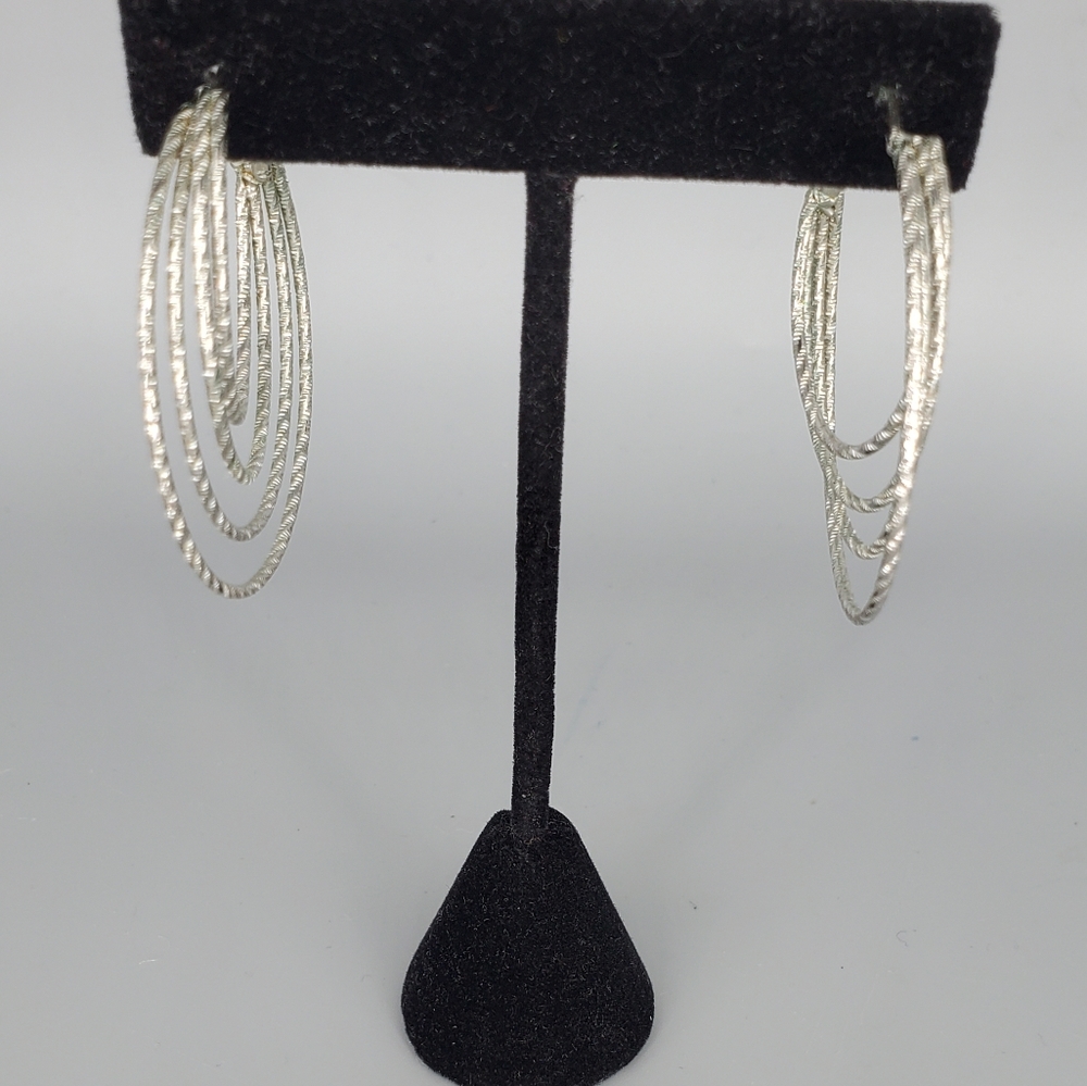 Silvertone 3 Fused Hoop Earrings